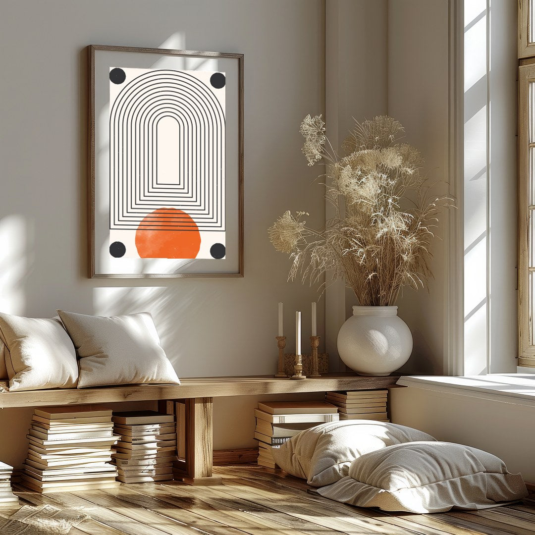 This captivating piece of modern wall art features a series of concentric arcs, drawing the eye for sanctuary