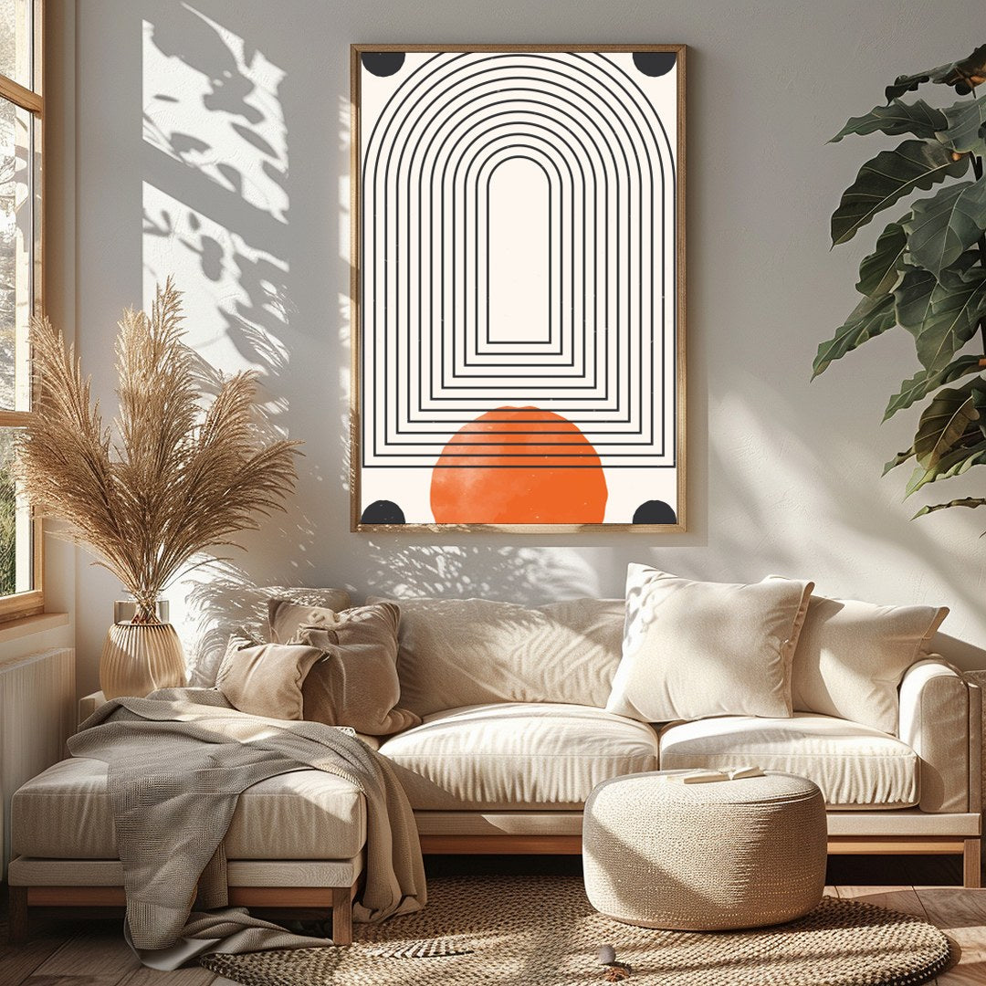 This captivating piece of modern wall art features a series of concentric arcs, drawing the eye for Sitting Area
