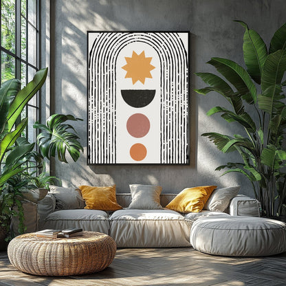 Embrace the simplicity and elegance of 'Geometric Sunrise Arch.' This artwork features a minimalist for Balcony