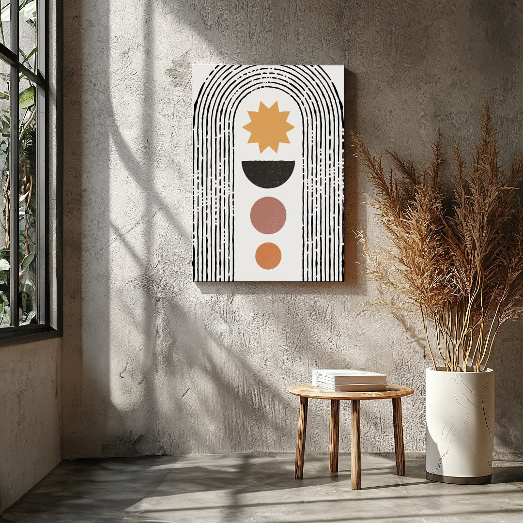 Embrace the simplicity and elegance of 'Geometric Sunrise Arch.' This artwork features a minimalist for Entrance