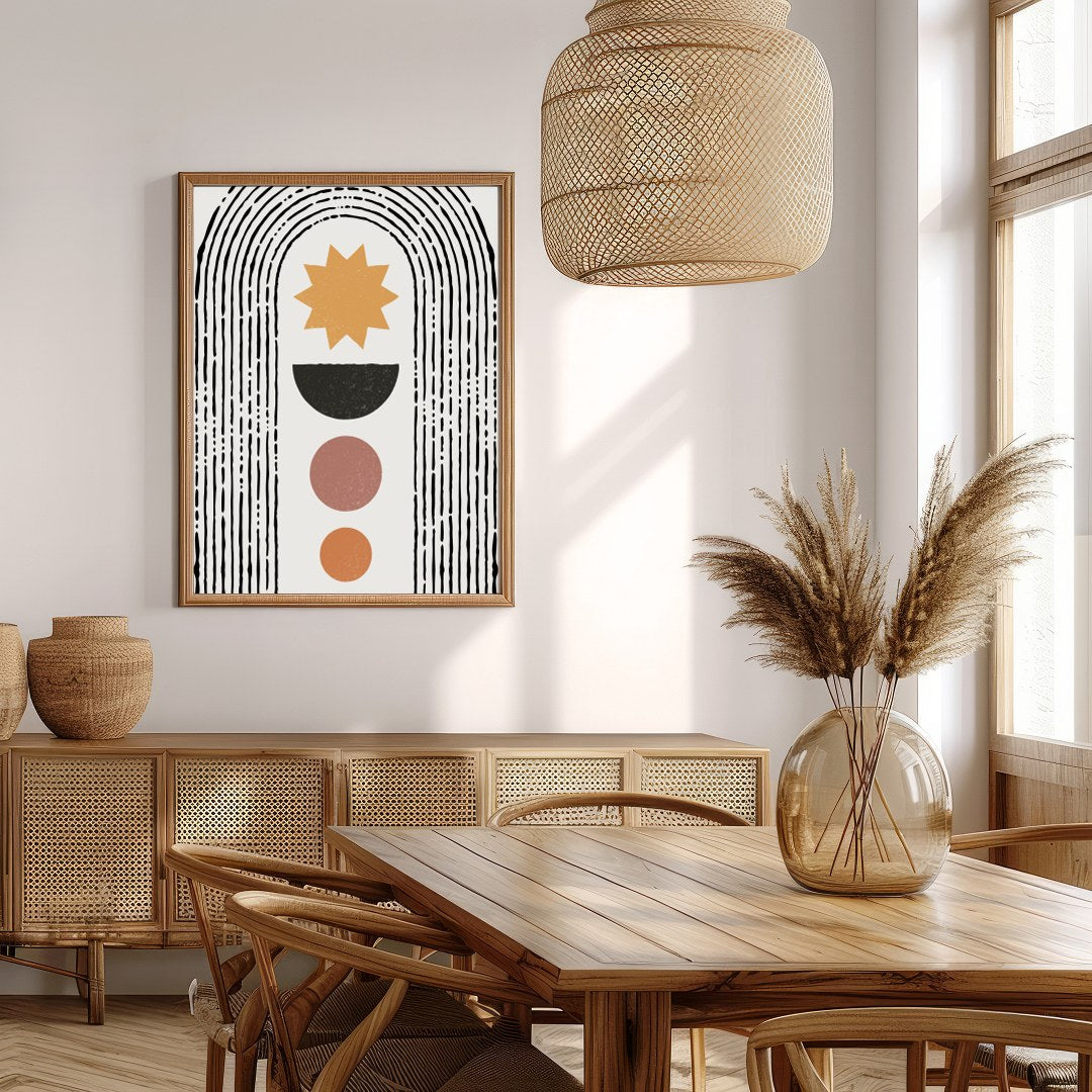 Embrace the simplicity and elegance of 'Geometric Sunrise Arch.' This artwork features a minimalist for Extra Kitchen