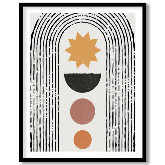 Embrace the simplicity and elegance of 'Geometric Sunrise Arch.' This artwork features a minimalist for hallway