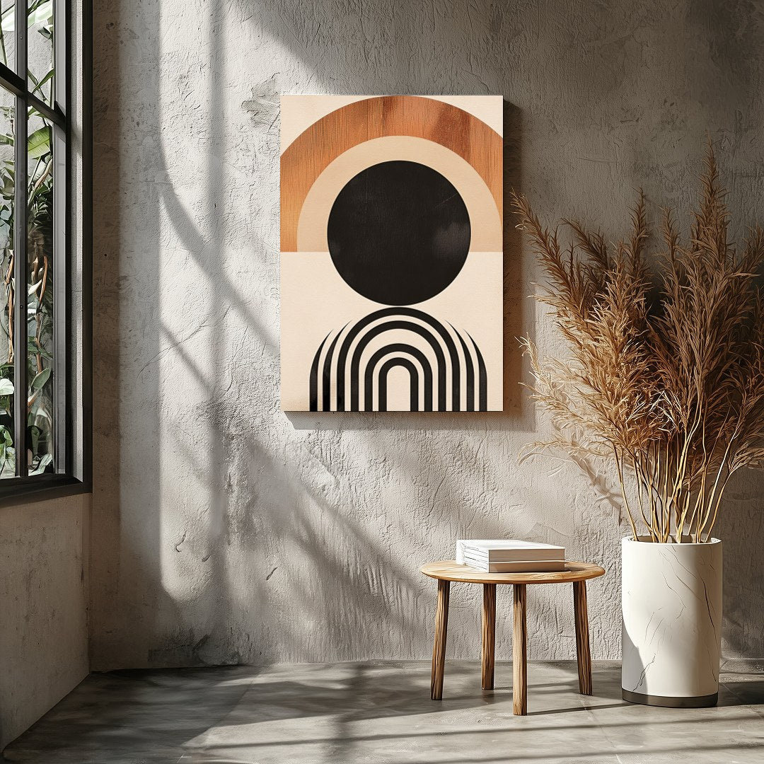 This captivating geometric artwork evokes the beauty of a sunrise with its minimalist design and for Entrance