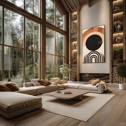 This captivating geometric artwork evokes the beauty of a sunrise with its minimalist design and for Living Room