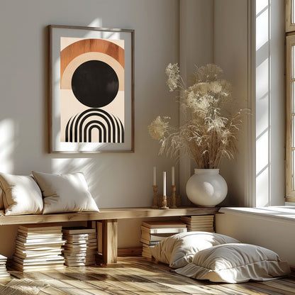 This captivating geometric artwork evokes the beauty of a sunrise with its minimalist design and for office