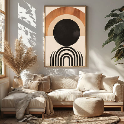 This captivating geometric artwork evokes the beauty of a sunrise with its minimalist design and for Sitting Area