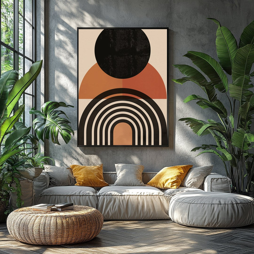 This captivating piece features bold geometric shapes that evoke the calming essence of a sunset. for Balcony