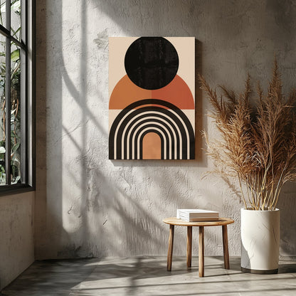 This captivating piece features bold geometric shapes that evoke the calming essence of a sunset. for Entrance