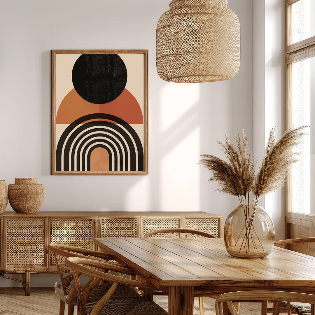 This captivating piece features bold geometric shapes that evoke the calming essence of a sunset. for Extra Kitchen