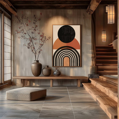 This captivating piece features bold geometric shapes that evoke the calming essence of a sunset. for Hall