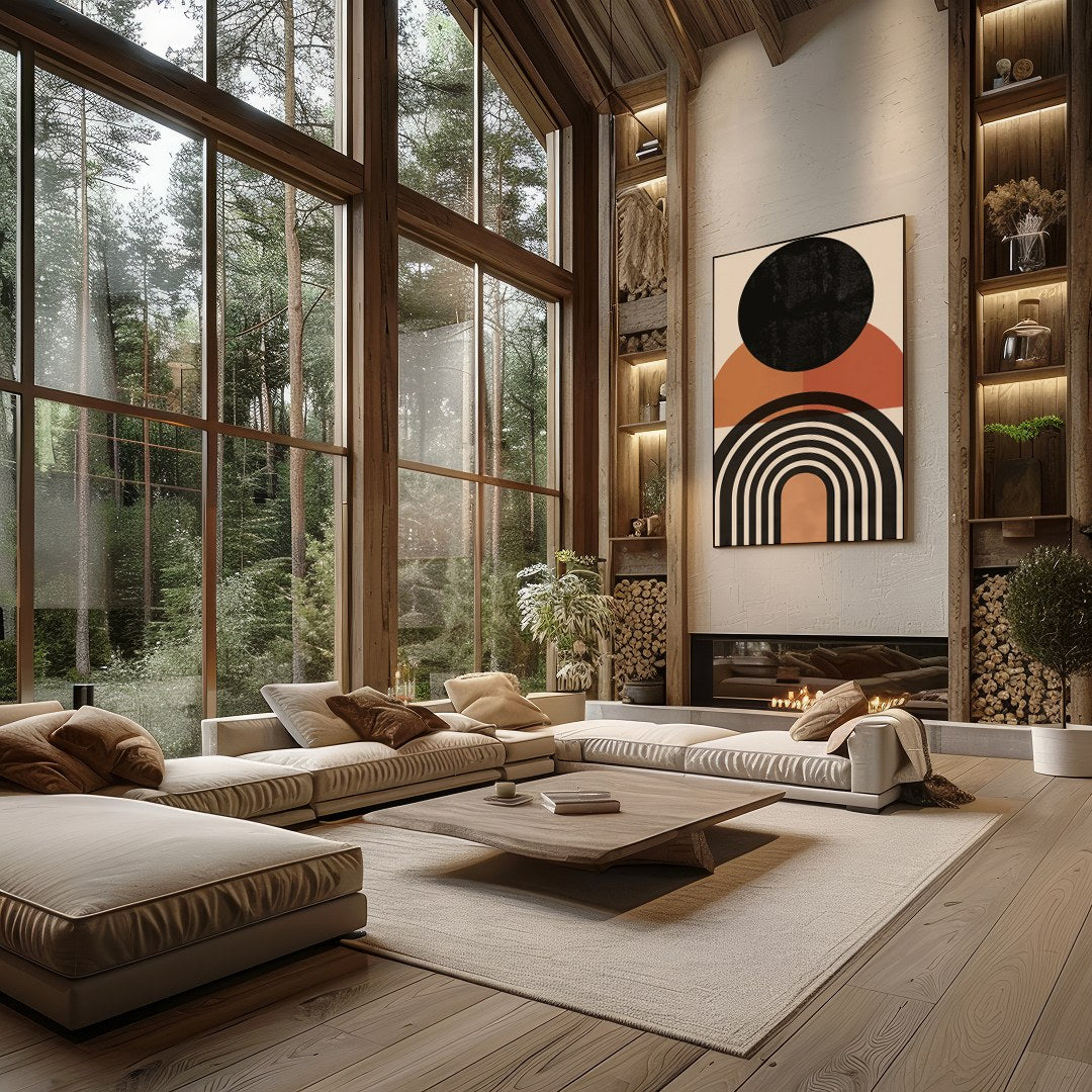 This captivating piece features bold geometric shapes that evoke the calming essence of a sunset. for Living Room
