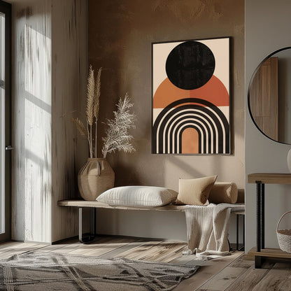 This captivating piece features bold geometric shapes that evoke the calming essence of a sunset. for residence