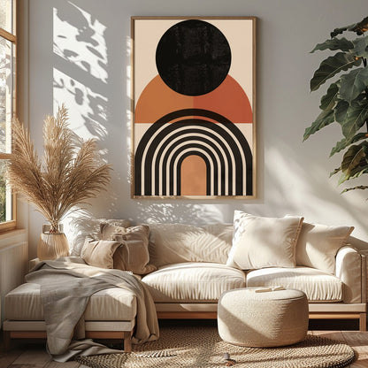 This captivating piece features bold geometric shapes that evoke the calming essence of a sunset. for Sitting Area