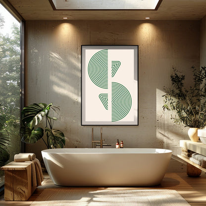 This captivating artwork showcases a harmonious balance of geometric patterns and natural tones. for Bathroom
