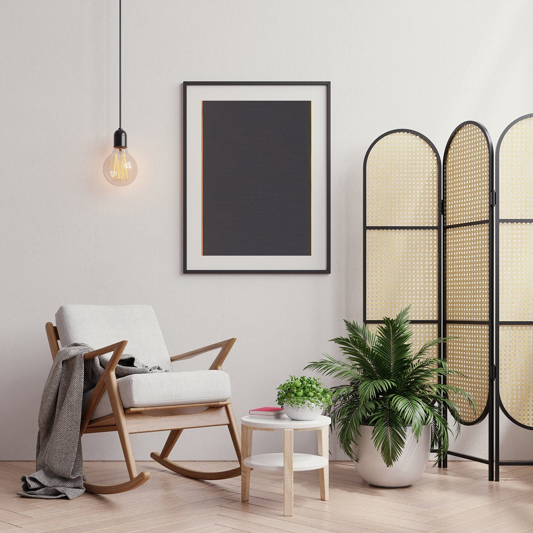 Immerse yourself in the vibrant interplay of colors and shapes with this striking geometric for Foyer
