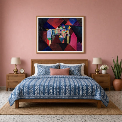 Immerse yourself in a vibrant world with 'Geometric Symphony,' an abstract masterpiece showcasing a for Bedroom