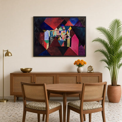 Immerse yourself in a vibrant world with 'Geometric Symphony,' an abstract masterpiece showcasing a for Dining
