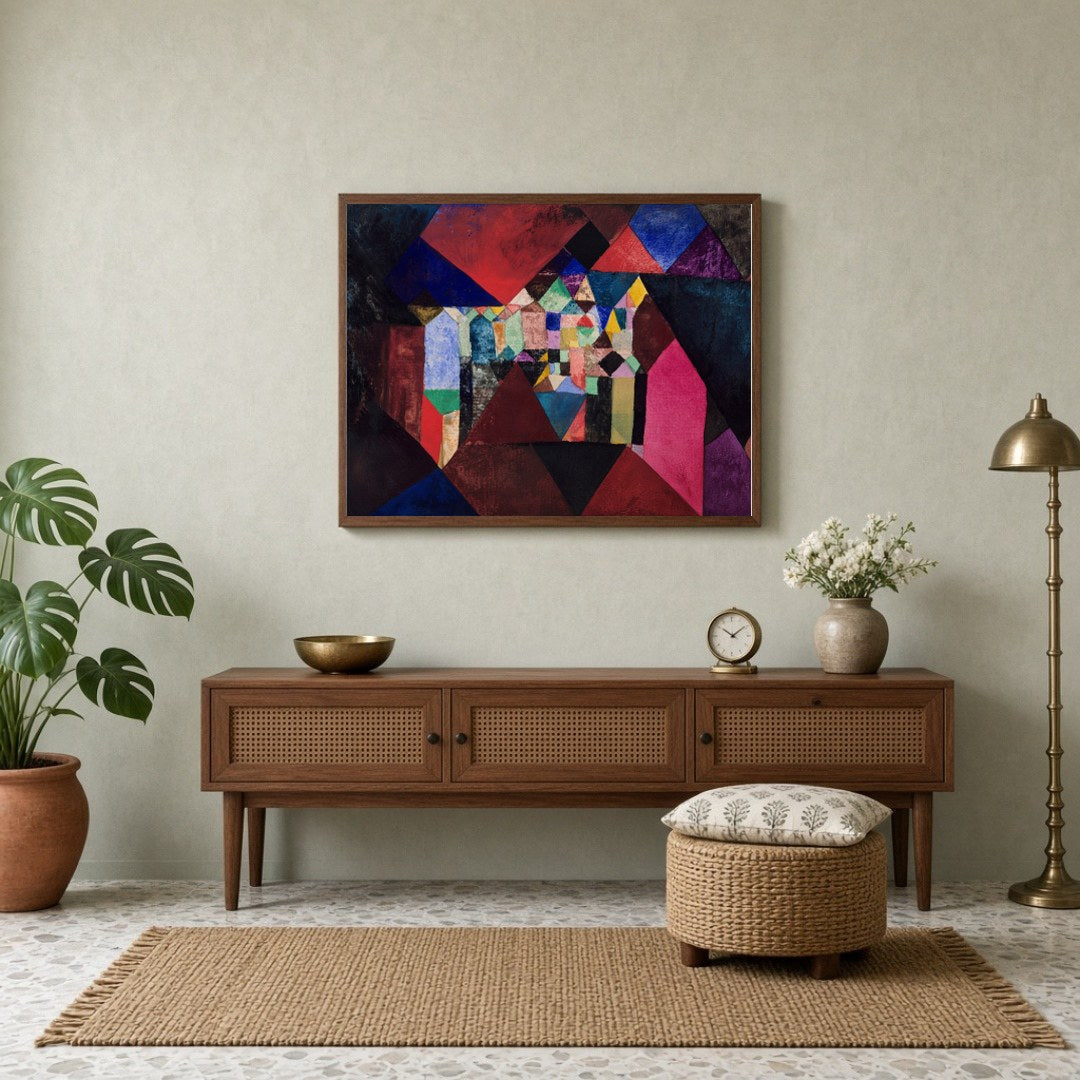 Immerse yourself in a vibrant world with 'Geometric Symphony,' an abstract masterpiece showcasing a for Entrance