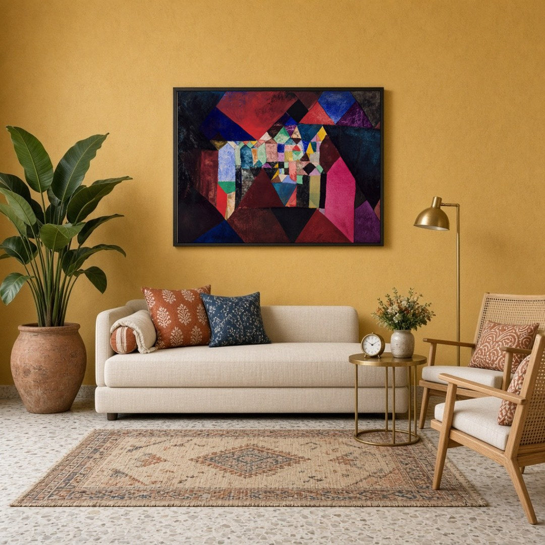Immerse yourself in a vibrant world with 'Geometric Symphony,' an abstract masterpiece showcasing a for Sitting Lounge
