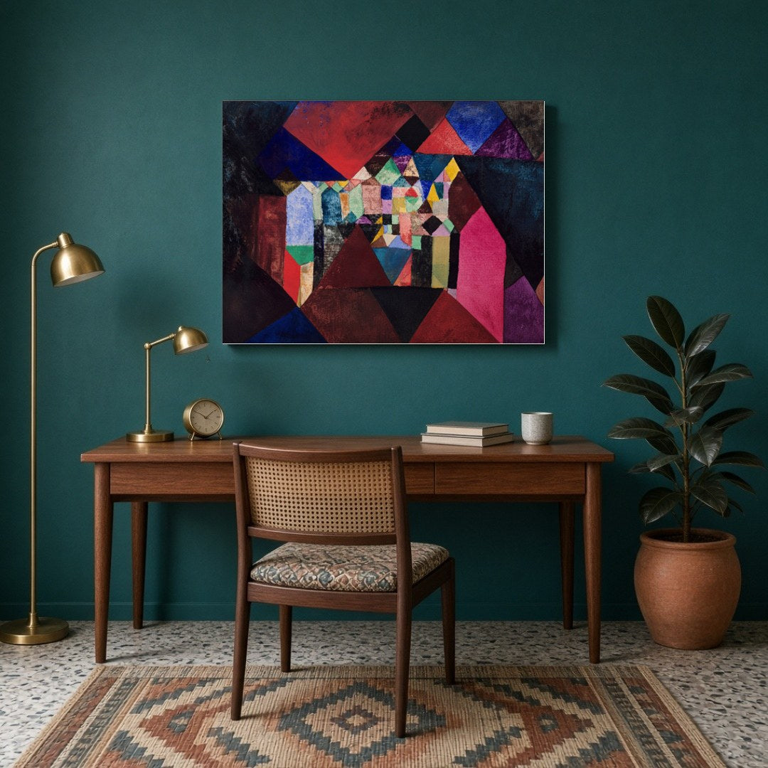 Immerse yourself in a vibrant world with 'Geometric Symphony,' an abstract masterpiece showcasing a for Study