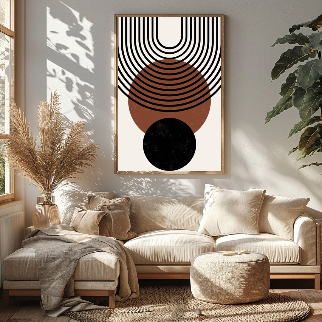 Elevate your space with this stunning geometric wall art, featuring a harmonious blend of circles for Sitting Area