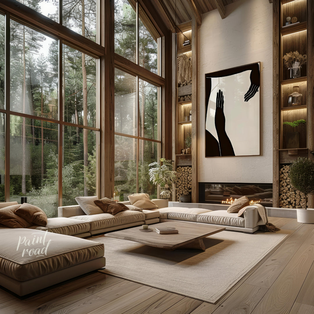 """Gesture Study"" presents a striking composition of silhouetted figures and hands against a stark… for living room