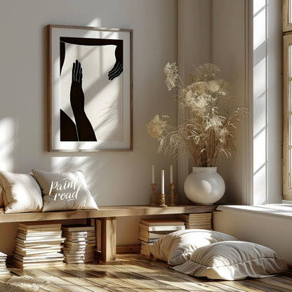 """Gesture Study"" presents a striking composition of silhouetted figures and hands against a stark… for living room