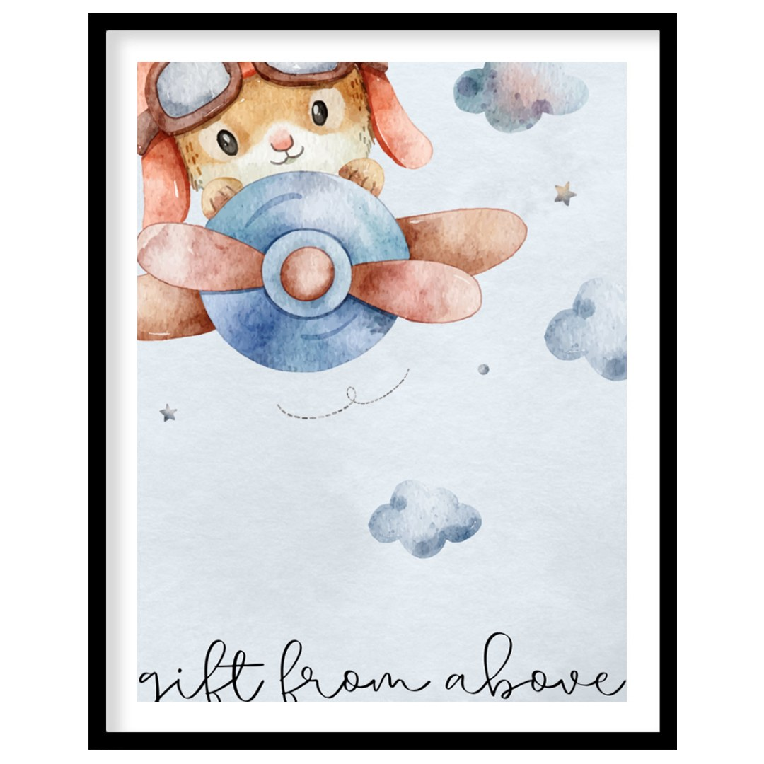This delightful watercolor poster features an adorable animal pilot—resembling a bear or hamster—sp… for room