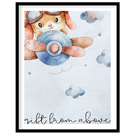 This delightful watercolor poster features an adorable animal pilot—resembling a bear or hamster—sp… for room