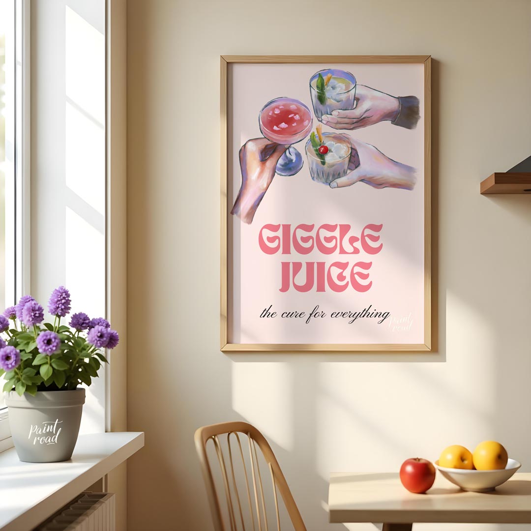 A whimsical illustration of friends raising glasses of colorful cocktails, with the playful tagline… for dining room