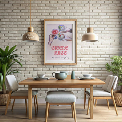 A whimsical illustration of friends raising glasses of colorful cocktails, with the playful tagline… for dining room