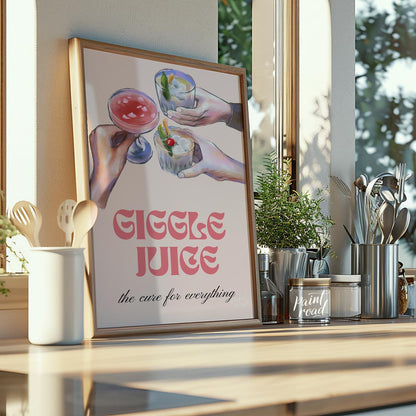 A whimsical illustration of friends raising glasses of colorful cocktails, with the playful tagline… for kitchen