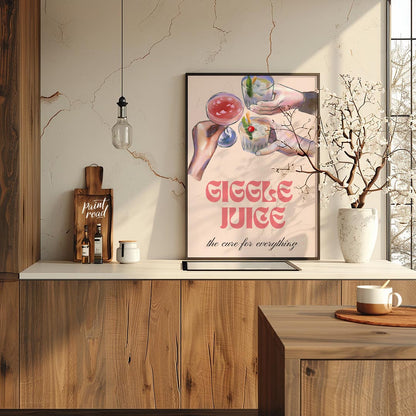 A whimsical illustration of friends raising glasses of colorful cocktails, with the playful tagline… for kitchen