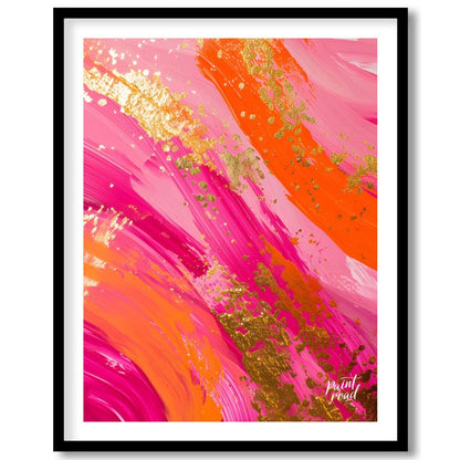 This vibrant abstract digital painting features bold, sweeping brushstrokes in shades of pink, oran… for house