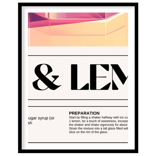 This elegant poster highlights a classic Gin & Lemon cocktail, presented with a clean and sophistic… for place