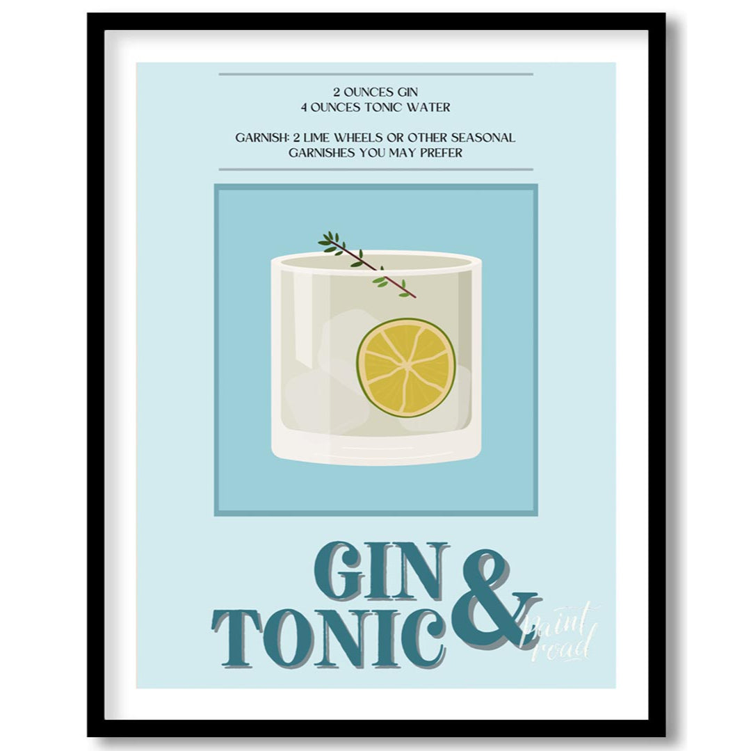 This refreshing poster presents a crisp illustration of a Gin & Tonic, set against a calming blue a… for lovely house