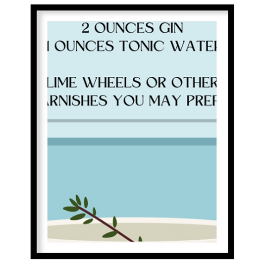This refreshing poster presents a crisp illustration of a Gin & Tonic, set against a calming blue a… for lovely house