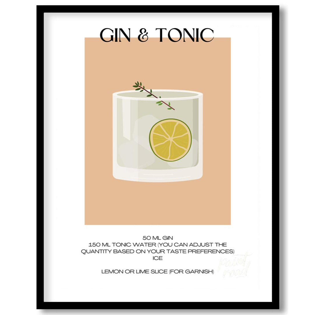 This minimalist poster offers a crisp and clean illustration of a classic Gin & Tonic. The drink is… for area