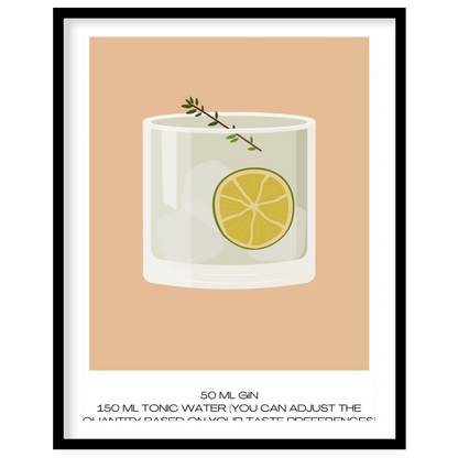 This minimalist poster offers a crisp and clean illustration of a classic Gin & Tonic. The drink is… for area