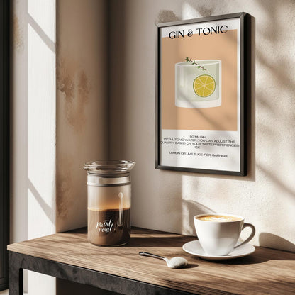 This minimalist poster offers a crisp and clean illustration of a classic Gin & Tonic. The drink is… for kitchen