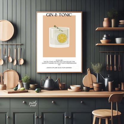 This minimalist poster offers a crisp and clean illustration of a classic Gin & Tonic. The drink is… for kitchen