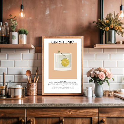 This minimalist poster offers a crisp and clean illustration of a classic Gin & Tonic. The drink is… for kitchen