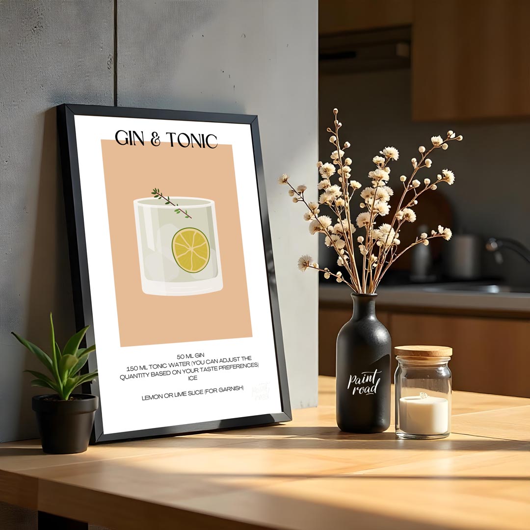 This minimalist poster offers a crisp and clean illustration of a classic Gin & Tonic. The drink is… for kitchen