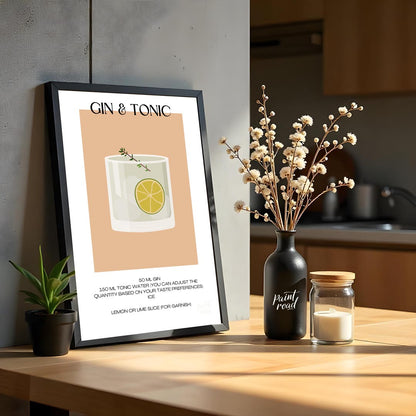 This minimalist poster offers a crisp and clean illustration of a classic Gin & Tonic. The drink is… for kitchen
