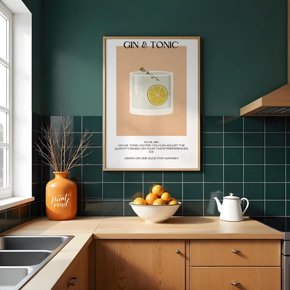 This minimalist poster offers a crisp and clean illustration of a classic Gin & Tonic. The drink is… for kitchen
