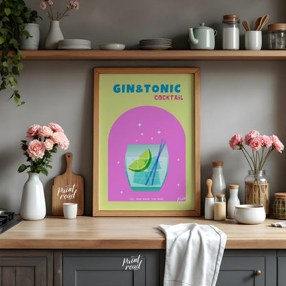 This refreshing and modern poster features a crisp Gin & Tonic, presented with a clean and vibrant … for kitchen
