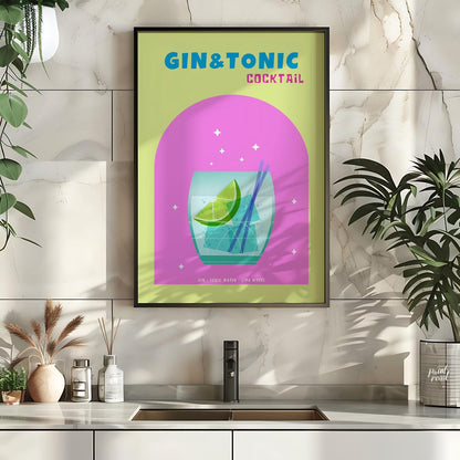 This refreshing and modern poster features a crisp Gin & Tonic, presented with a clean and vibrant … for kitchen
