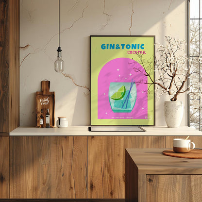 This refreshing and modern poster features a crisp Gin & Tonic, presented with a clean and vibrant … for kitchen