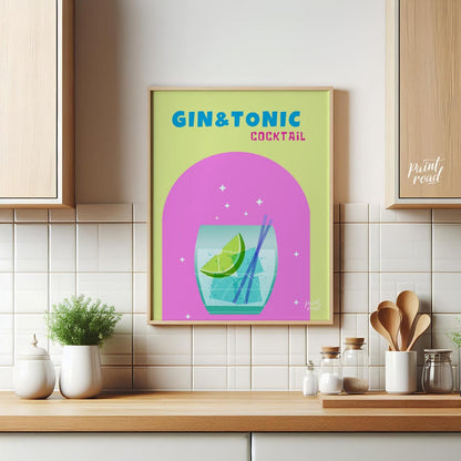 This refreshing and modern poster features a crisp Gin & Tonic, presented with a clean and vibrant … for kitchen