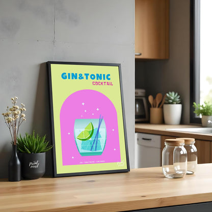 This refreshing and modern poster features a crisp Gin & Tonic, presented with a clean and vibrant … for kitchen